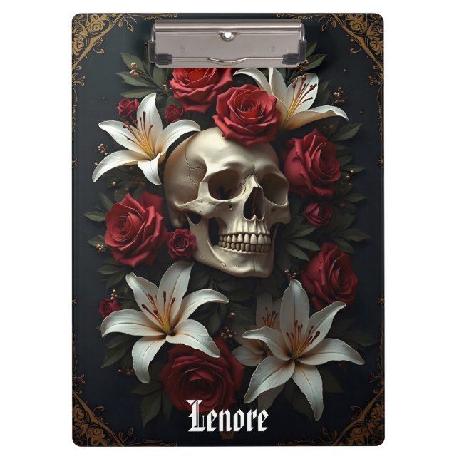 Skull Roses and Lilies Clipboard (Front)