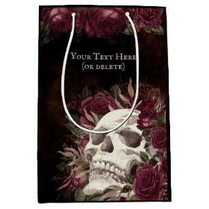 Skull Roses Burgundy Black Grunge Personalised Medium Gift Bag