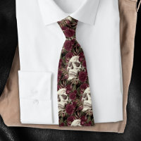 Skull Roses Burgundy Black Pattern