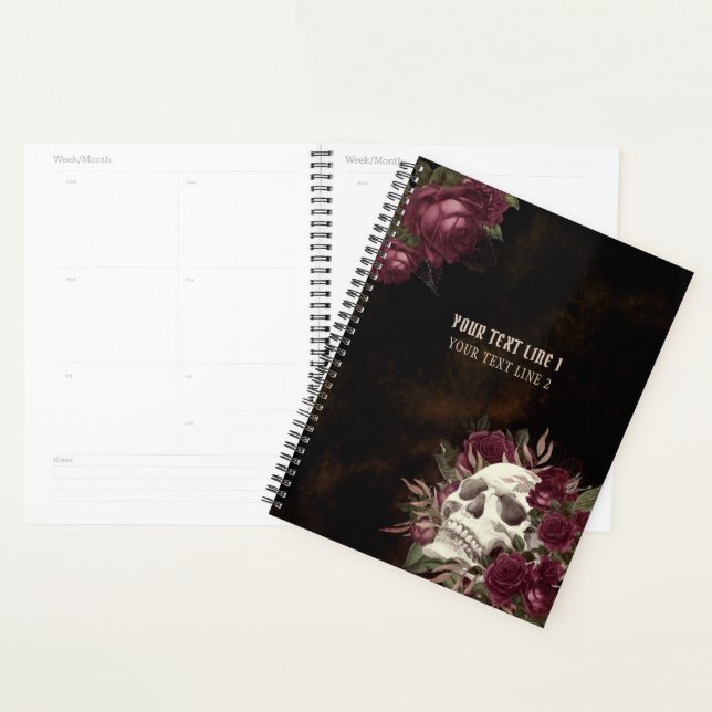 Skull Roses Burgundy Dark Grunge Personalised  Planner (Display)