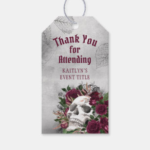 Skull Roses Burgundy Maroon Grey Personalised Gift Tags