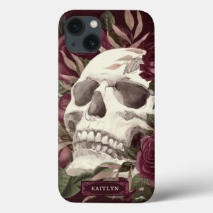 Skull Roses Burgundy Personalised Case-Mate iPhone Case