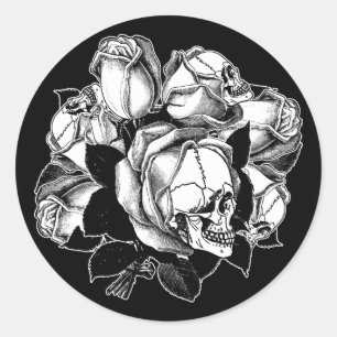 Skull Roses Classic Round Sticker