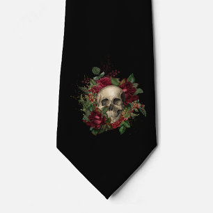 Skull & Roses Neck Tie Black