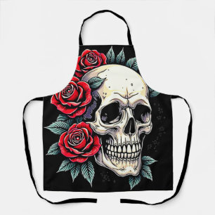 Skull Roses Tattoo Art Apron