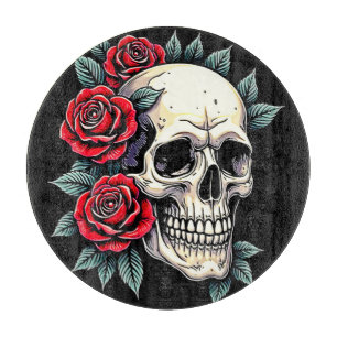 Skull Roses Tattoo Art Cutting Board