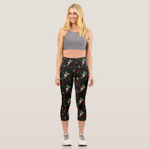Skull Roses Zia Sun Greenery Black New Mexico Capri Leggings