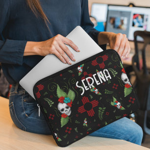 Skull Roses Zia Sun Greenery Black New Mexico Laptop Sleeve