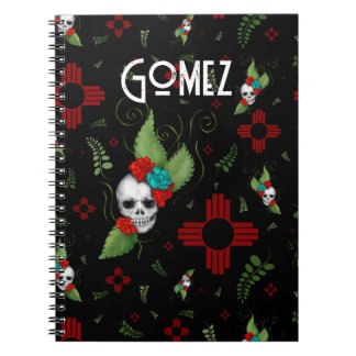 Skull Roses Zia Sun Greenery Black New Mexico Notebook