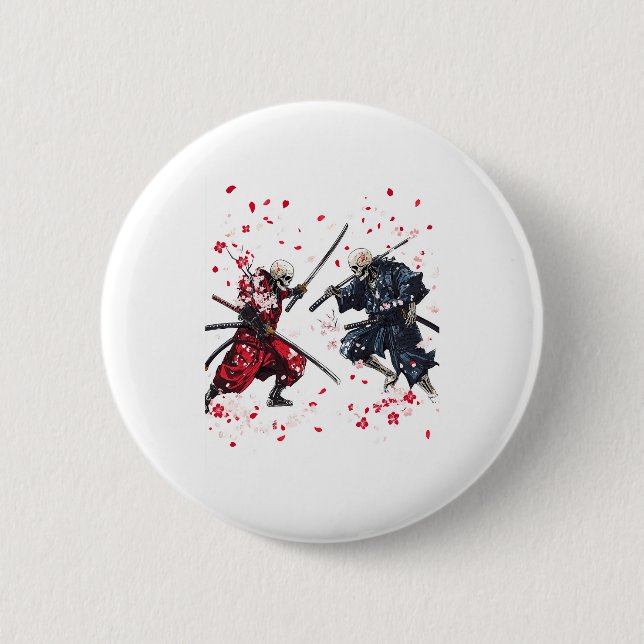 Skull Samurai Duel 6 Cm Round Badge (Front)
