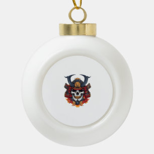 Skull Samurai Mask Ceramic Ball Christmas Ornament