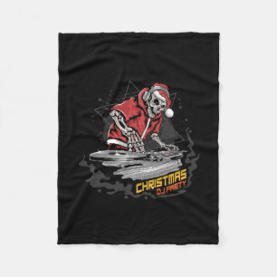 skull santa claus with christmas jacket and hat at fleece blanket
