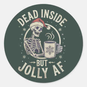 Skull Santa Dead Inside Christmas Vintage Jolly Af Classic Round Sticker