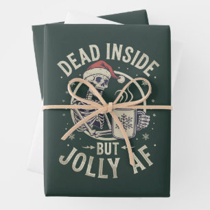 Skull Santa Dead Inside Christmas Vintage Jolly Af Wrapping Paper Sheet