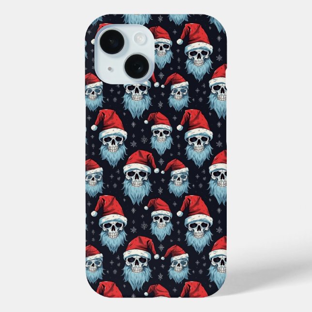 Skull Santa Gothic Christmas Blue Beard Pattern Case-Mate iPhone Case (Back)