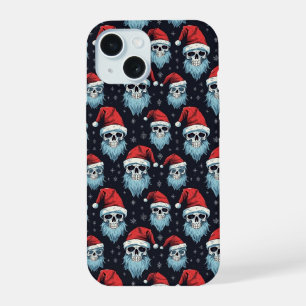 Skull Santa Gothic Christmas Blue Beard Pattern iPhone 15 Case