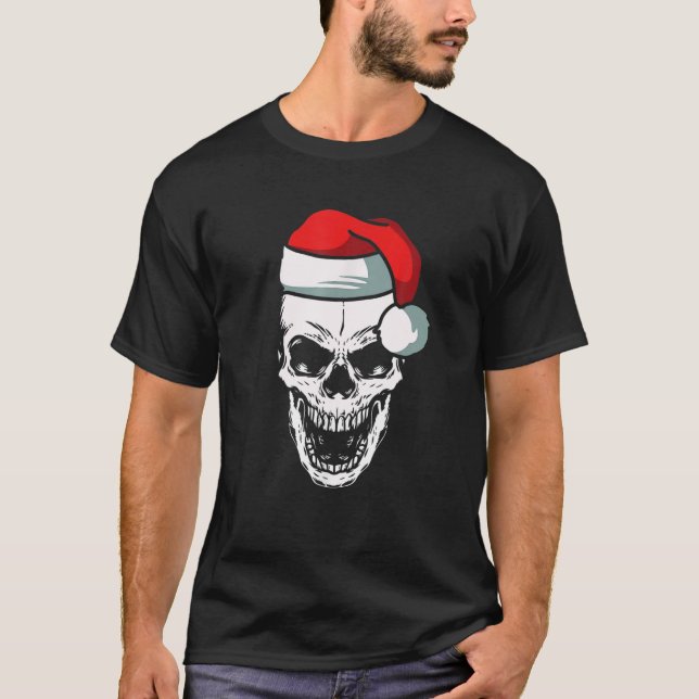 Skull Santa Hat Christmas Cool Skeleton X-Mas T-Shirt (Front)