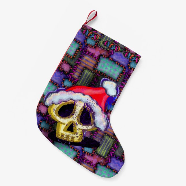 Skull Santa Scary Christmas Small Christmas Stocking (Front (Hanging))