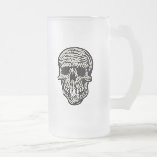 Skull - Scary Funny Skeleton Head Graphic Frosted Glass Beer Mug