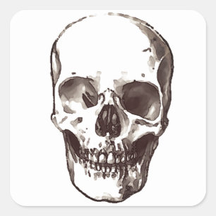 Skull Sepia White Square Sticker