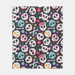 Skull set. Seamless pattern with flat design of sk Fleece Blanket
