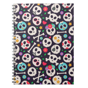 Skull set. Seamless pattern with flat design of sk Notebook