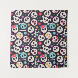 Skull set. Seamless pattern with flat design of sk Tapestry