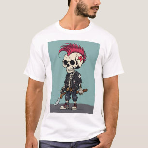 "Skull Shock: Punk Cartoon Skeleton Printed tshirt
