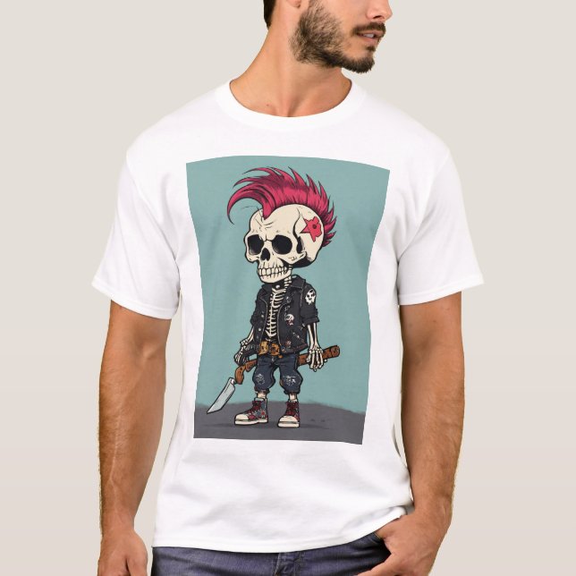 "Skull Shock: Punk Cartoon Skeleton Printed tshirt (Front)