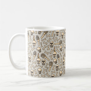 Skull, skeleton and bones seamless pattern hand dr coffee mug