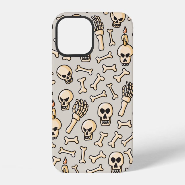 Skull, skeleton and bones seamless pattern hand dr iPhone case (Back)
