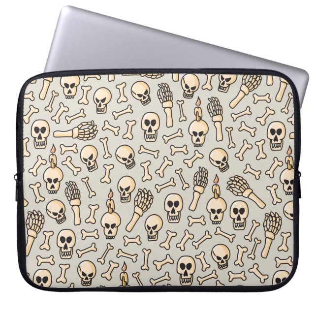 Skull, skeleton and bones seamless pattern hand dr laptop sleeve (Front)