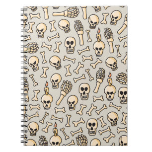Skull, skeleton and bones seamless pattern hand dr notebook