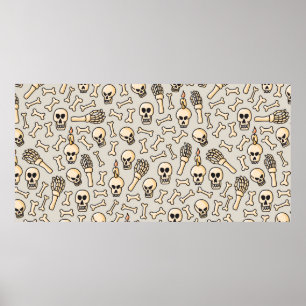 Skull, skeleton and bones seamless pattern hand dr poster