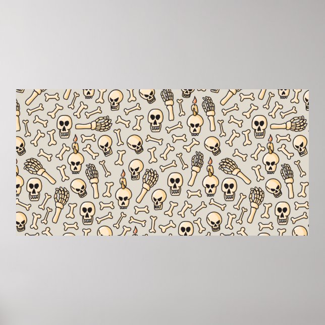 Skull, skeleton and bones seamless pattern hand dr poster (Front)
