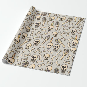 Skull, skeleton and bones seamless pattern hand dr wrapping paper
