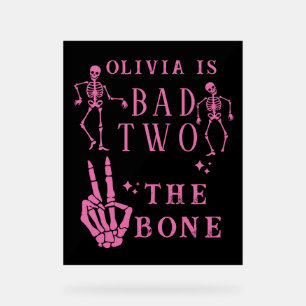 Skull Skeleton Bad to the Bone 2nd Birthday Acrylic Sign