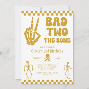 Skull Skeleton Bad to the Bone 2nd Birthday Invitation
