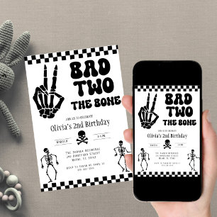 Skull Skeleton Bad to the Bone 2nd Birthday Invitation