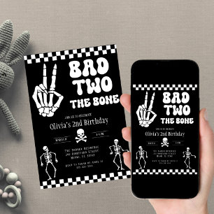 Skull Skeleton Bad to the Bone 2nd Birthday  Invitation