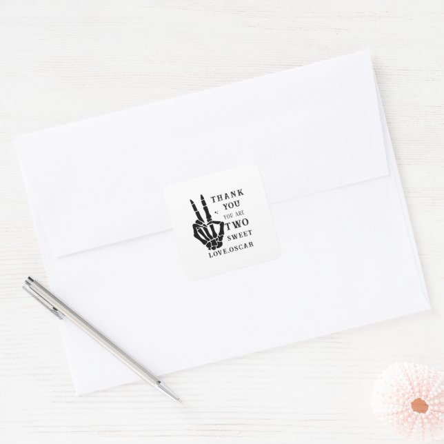 Skull Skeleton Bad to the Bone 2nd Birthday  Square Sticker (Envelope)