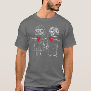 Skull Skeleton Fall In Love Heart Together Humor V T-Shirt