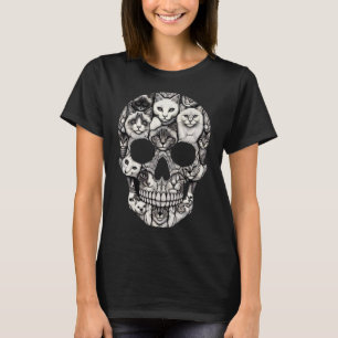 Skull Skeleton Halloween Costume Skull Cat  T-Shirt