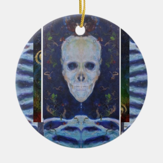 Skull Skeleton Halloween Maureen Girard Spooky  Ceramic Tree Decoration (Front)