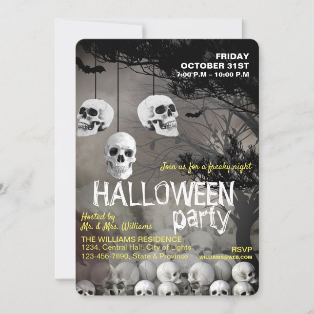Skull Skeleton Halloween Party Freaky Night Invitation (Front)