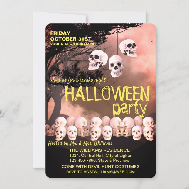 Skull Skeleton Halloween Party Freaky Night Invitation (Front)