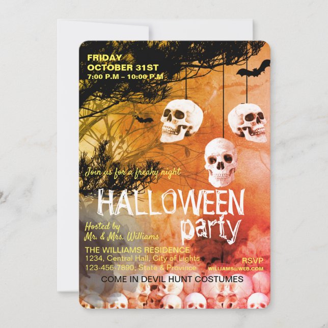 Skull Skeleton Halloween Party Freaky Night Invitation (Front)
