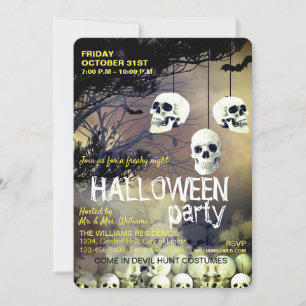 Skull Skeleton Halloween Party Freaky  Night Invitation