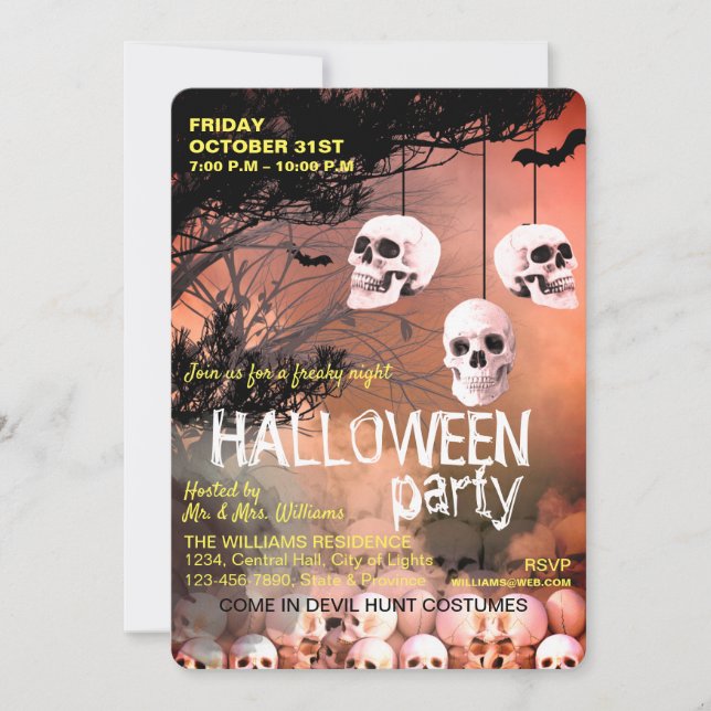 Skull Skeleton Halloween Party Freaky Red Night Invitation (Front)