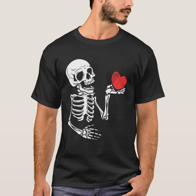 Skull Skeleton Hand Holding Red Heart Love  2 T-Shirt (Front)